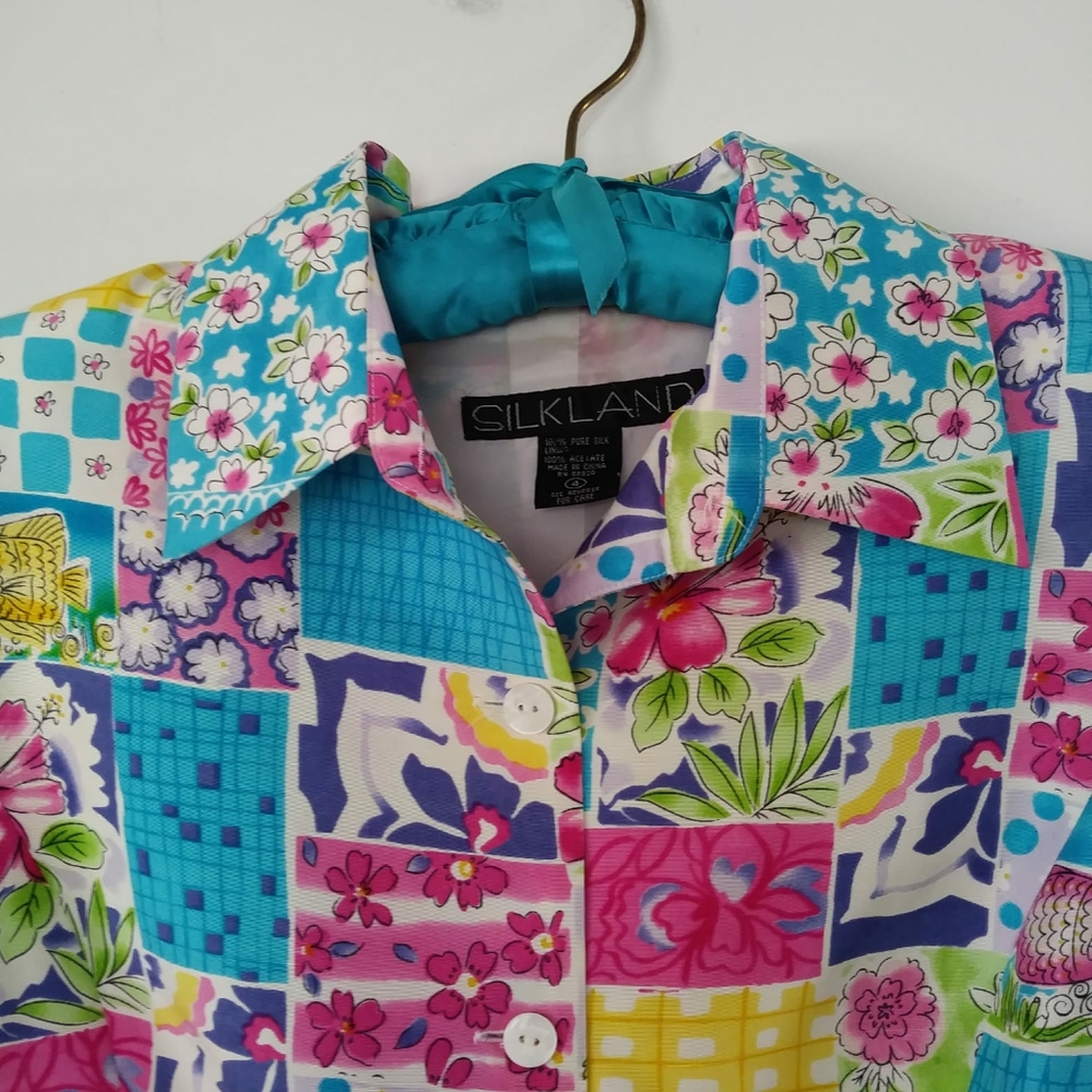 SILKLAND 100% Pure Silk Floral Blazer. - Picture 4 of 5